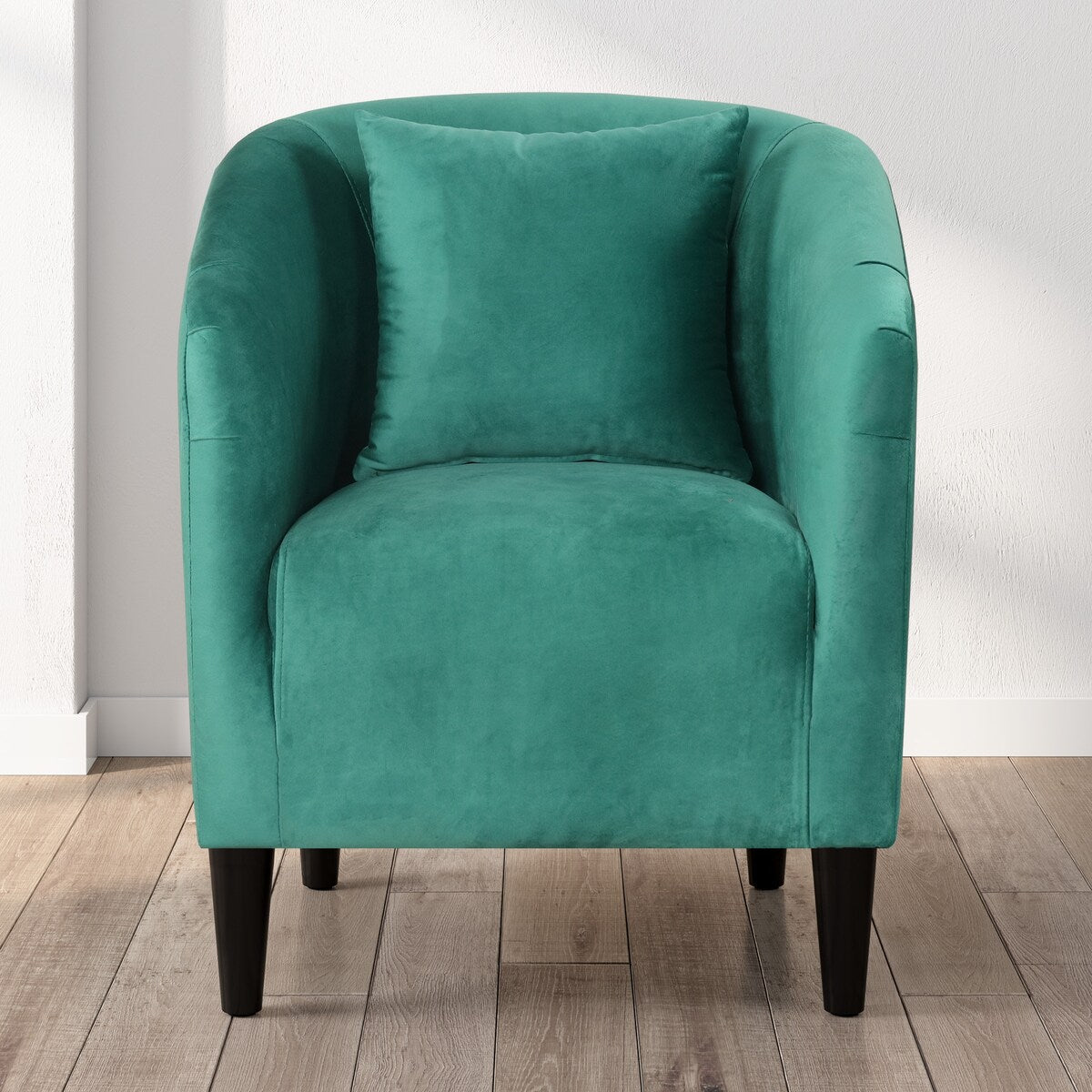 Velvet Upholstered Barrel Chair with Pillow