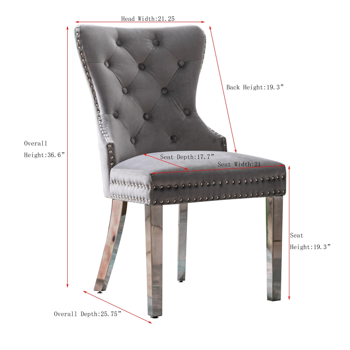 Velvet Upholstered Dining Chairs (Set of 2) with Stainless Steel Legs