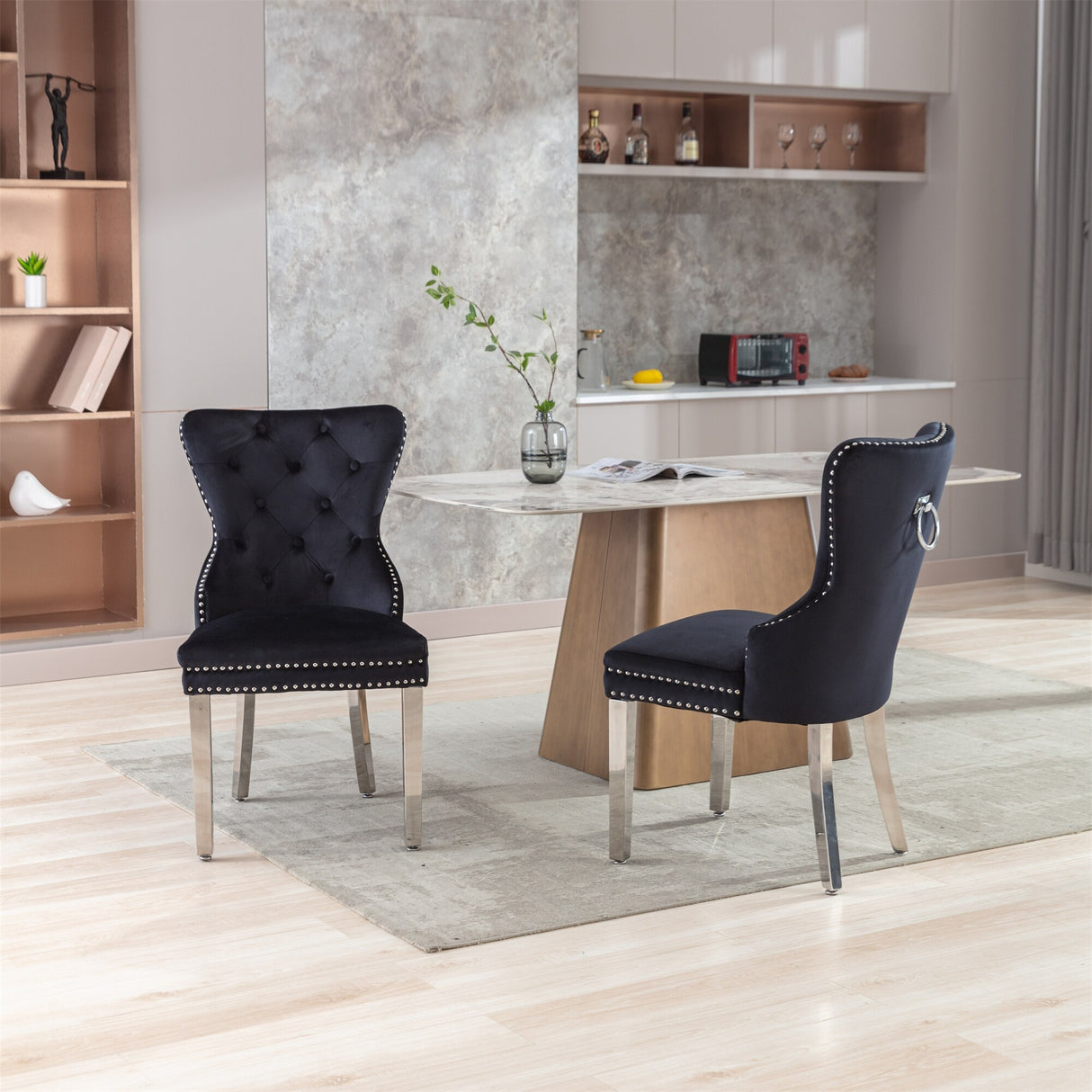 Velvet Upholstered Dining Chairs (Set of 2) with Stainless Steel Legs