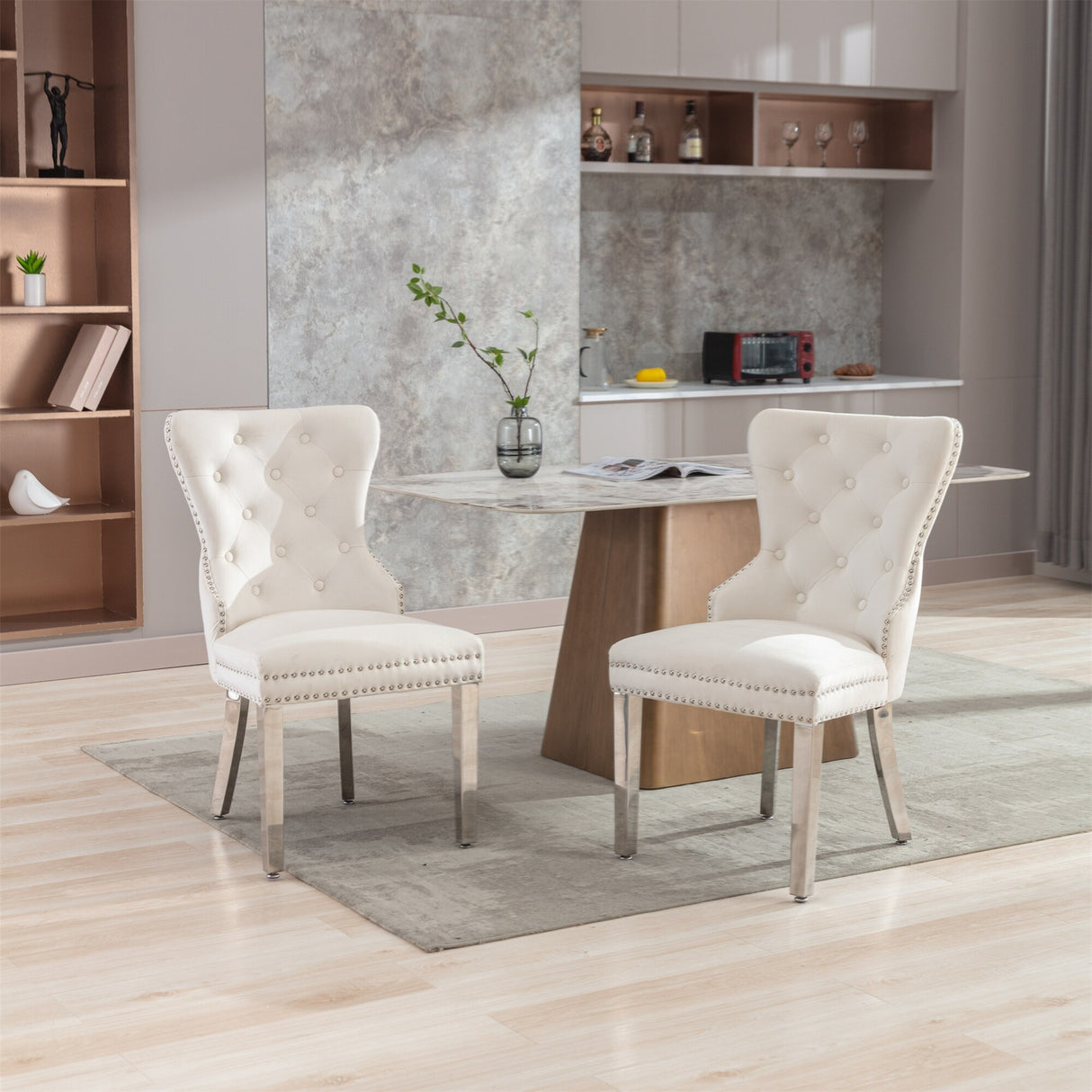 Velvet Upholstered Dining Chairs (Set of 2) with Stainless Steel Legs
