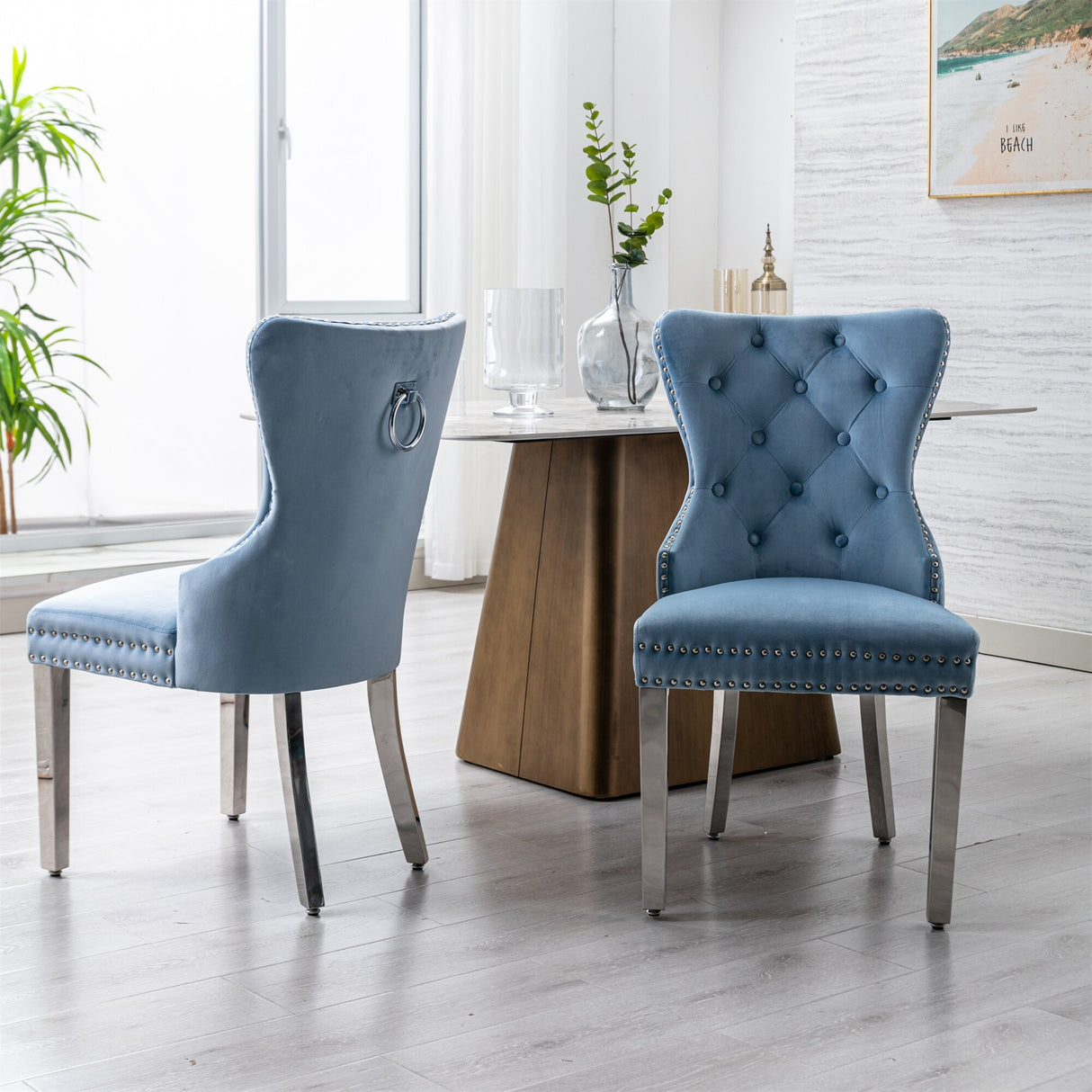 Velvet Upholstered Dining Chairs (Set of 2) with Stainless Steel Legs