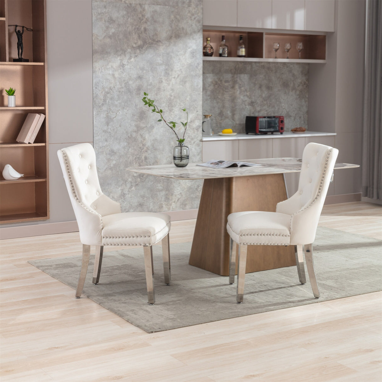 Velvet Upholstered Dining Chairs (Set of 2) with Stainless Steel Legs