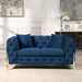 Velvet Upholstered Loveseat Sofa Modern Living Room Tuxedo Arms Sofa with Buttoned Tufted Backrest and Golden Metal Legs