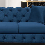 Velvet Upholstered Loveseat Sofa Modern Living Room Tuxedo Arms Sofa with Buttoned Tufted Backrest and Golden Metal Legs