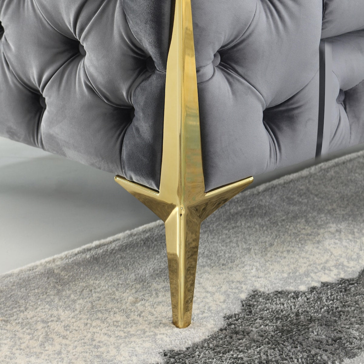 Velvet Upholstered Loveseat Sofa Modern Living Room Tuxedo Arms Sofa with Buttoned Tufted Backrest and Golden Metal Legs
