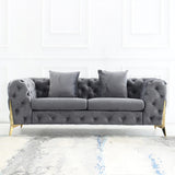 Velvet Upholstered Loveseat Sofa Modern Living Room Tuxedo Arms Sofa with Buttoned Tufted Backrest and Golden Metal Legs