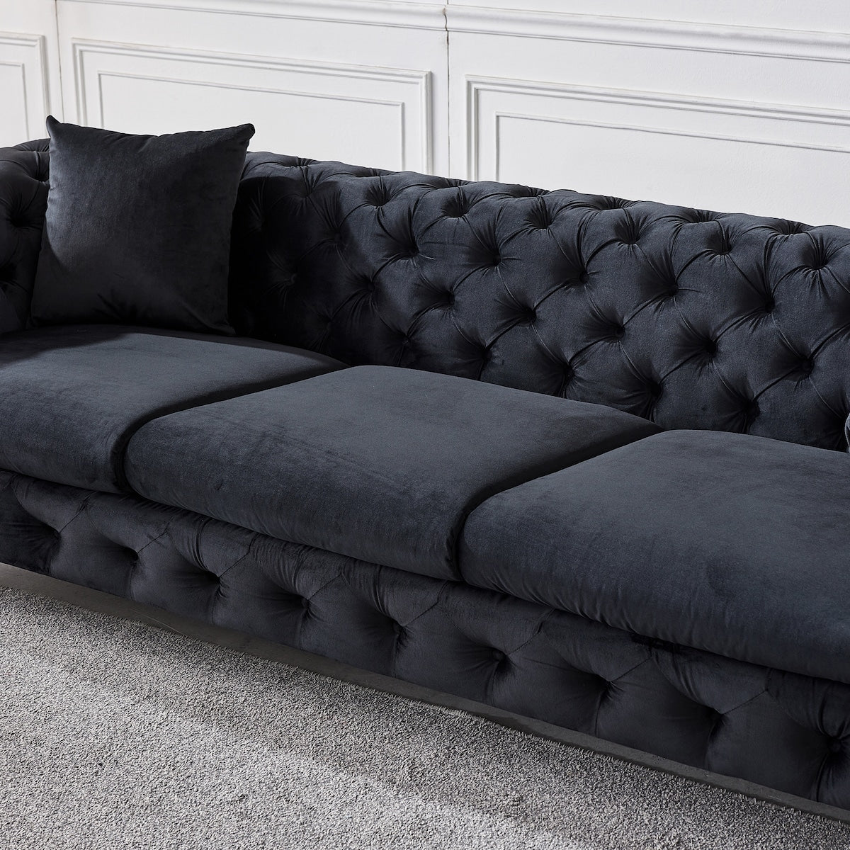 Velvet Upholstered Loveseat Sofa Modern Living Room Tuxedo Arms Sofa with Buttoned Tufted Backrest and Golden Metal Legs