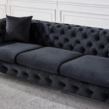 Velvet Upholstered Loveseat Sofa Modern Living Room Tuxedo Arms Sofa with Buttoned Tufted Backrest and Golden Metal Legs