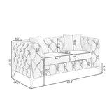 Velvet Upholstered Loveseat Sofa Modern Living Room Tuxedo Arms Sofa with Buttoned Tufted Backrest and Golden Metal Legs