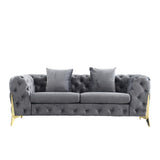 Velvet Upholstered Loveseat Sofa Modern Living Room Tuxedo Arms Sofa with Buttoned Tufted Backrest and Golden Metal Legs