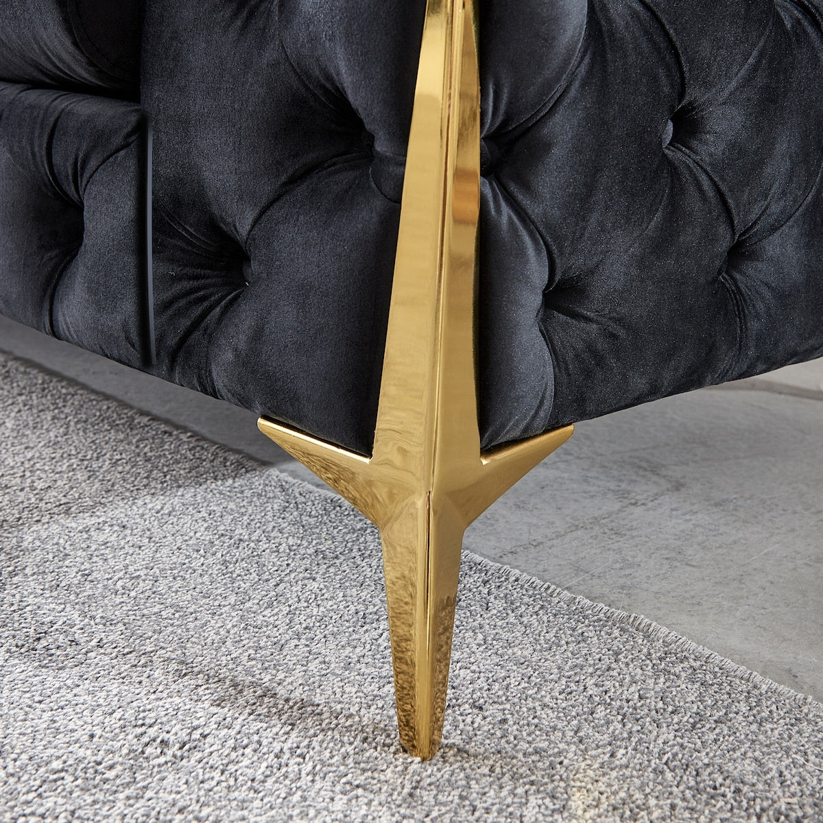 Velvet Upholstered Loveseat Sofa Modern Living Room Tuxedo Arms Sofa with Buttoned Tufted Backrest and Golden Metal Legs