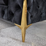 Velvet Upholstered Loveseat Sofa Modern Living Room Tuxedo Arms Sofa with Buttoned Tufted Backrest and Golden Metal Legs