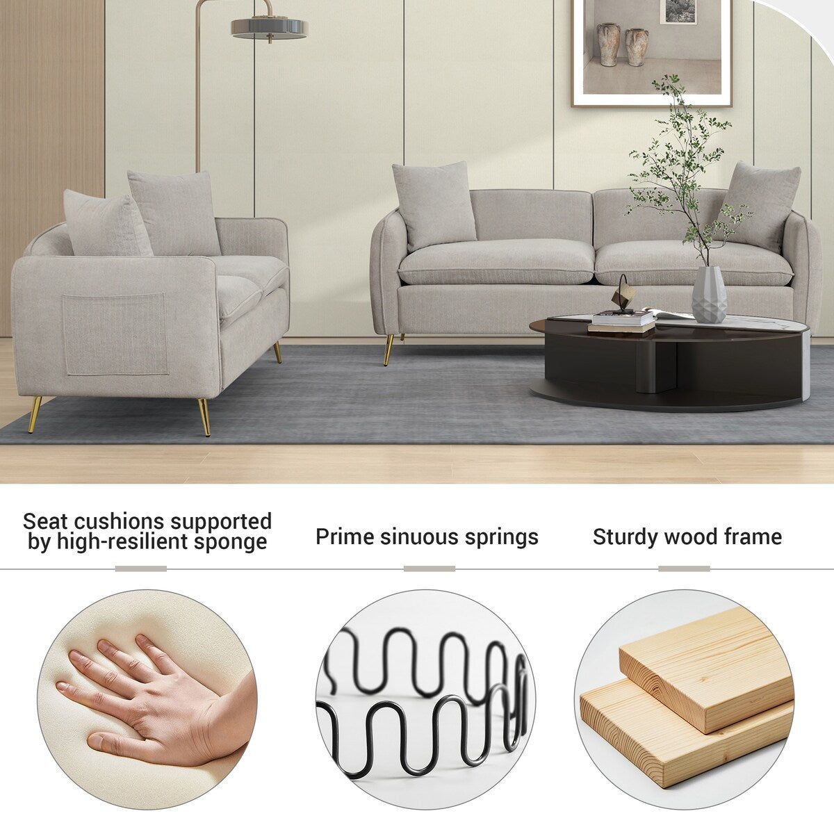 Velvet Upholstered Loveseat Sofa