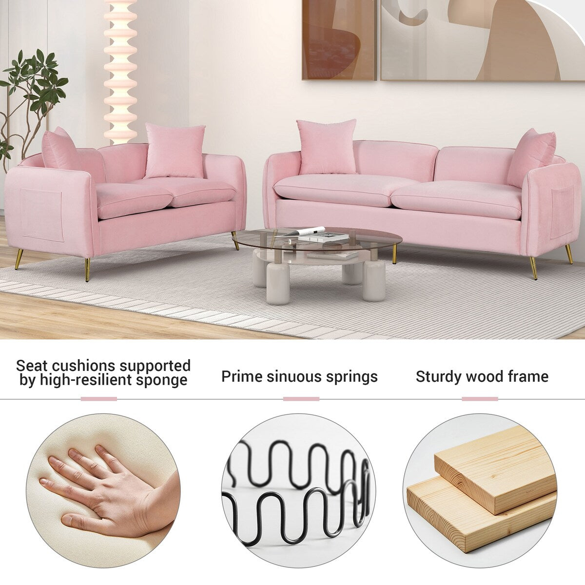 Velvet Upholstered Loveseat Sofa