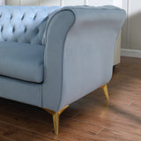 Velvet Upholstered Loveseat Sofa, Living Room Tufted and Wrinkled Fabric Chesterfield Sofa with Scroll Arm & Scroll Back
