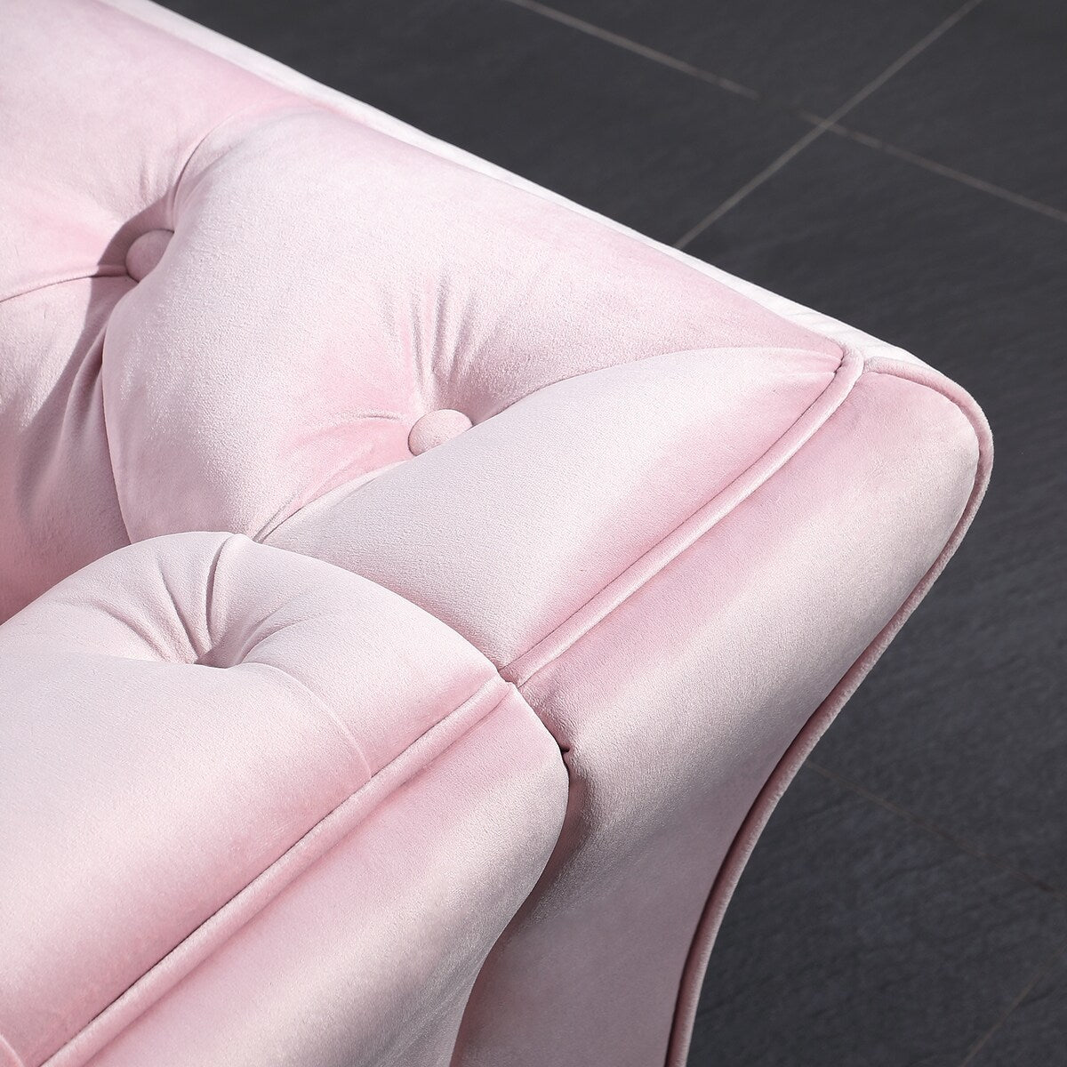 Velvet Upholstered Loveseat Sofa, Living Room Tufted and Wrinkled Fabric Chesterfield Sofa with Scroll Arm & Scroll Back