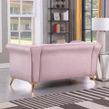 Velvet Upholstered Loveseat Sofa, Living Room Tufted and Wrinkled Fabric Chesterfield Sofa with Scroll Arm & Scroll Back