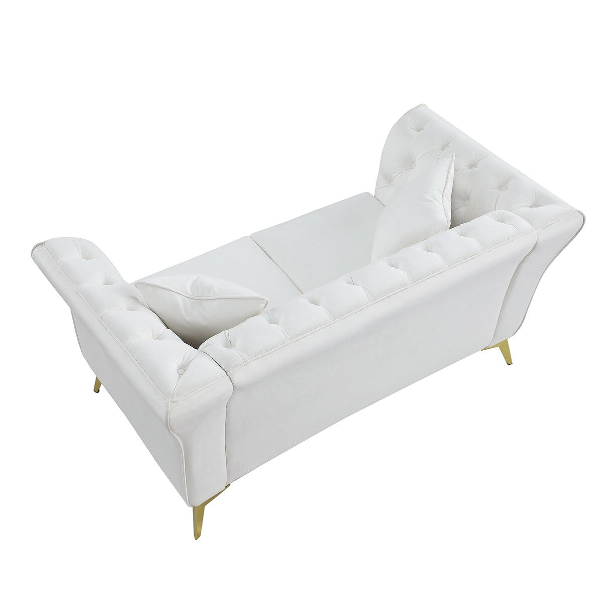 Velvet Upholstered Loveseat Sofa, Living Room Tufted and Wrinkled Fabric Chesterfield Sofa with Scroll Arm & Scroll Back