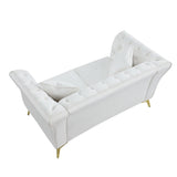 Velvet Upholstered Loveseat Sofa, Living Room Tufted and Wrinkled Fabric Chesterfield Sofa with Scroll Arm & Scroll Back