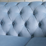 Velvet Upholstered Loveseat Sofa, Living Room Tufted and Wrinkled Fabric Chesterfield Sofa with Scroll Arm & Scroll Back