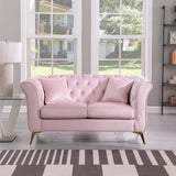 Velvet Upholstered Loveseat Sofa, Living Room Tufted and Wrinkled Fabric Chesterfield Sofa with Scroll Arm & Scroll Back