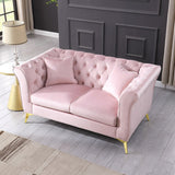 Velvet Upholstered Loveseat Sofa, Living Room Tufted and Wrinkled Fabric Chesterfield Sofa with Scroll Arm & Scroll Back