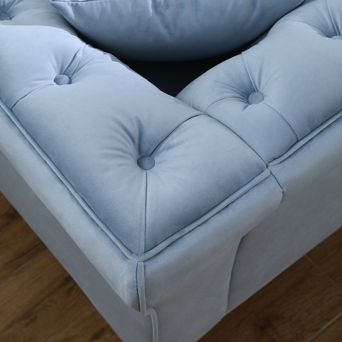 Velvet Upholstered Loveseat Sofa, Living Room Tufted and Wrinkled Fabric Chesterfield Sofa with Scroll Arm & Scroll Back