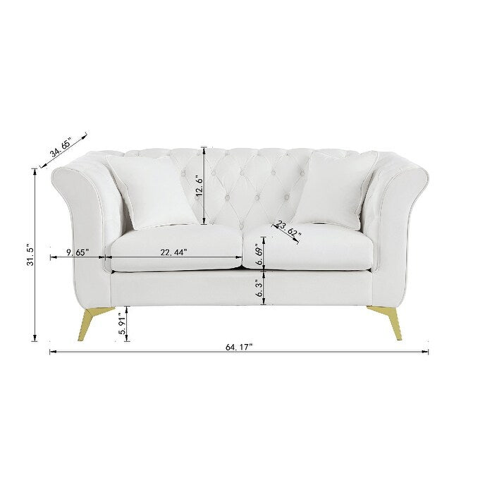 Velvet Upholstered Loveseat Sofa, Living Room Tufted and Wrinkled Fabric Chesterfield Sofa with Scroll Arm & Scroll Back