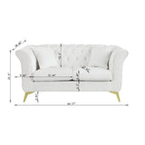 Velvet Upholstered Loveseat Sofa, Living Room Tufted and Wrinkled Fabric Chesterfield Sofa with Scroll Arm & Scroll Back