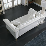 Velvet Upholstered Loveseat Sofa, Living Room Tufted and Wrinkled Fabric Chesterfield Sofa with Scroll Arm & Scroll Back