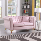 Velvet Upholstered Loveseat Sofa, Living Room Tufted and Wrinkled Fabric Chesterfield Sofa with Scroll Arm & Scroll Back