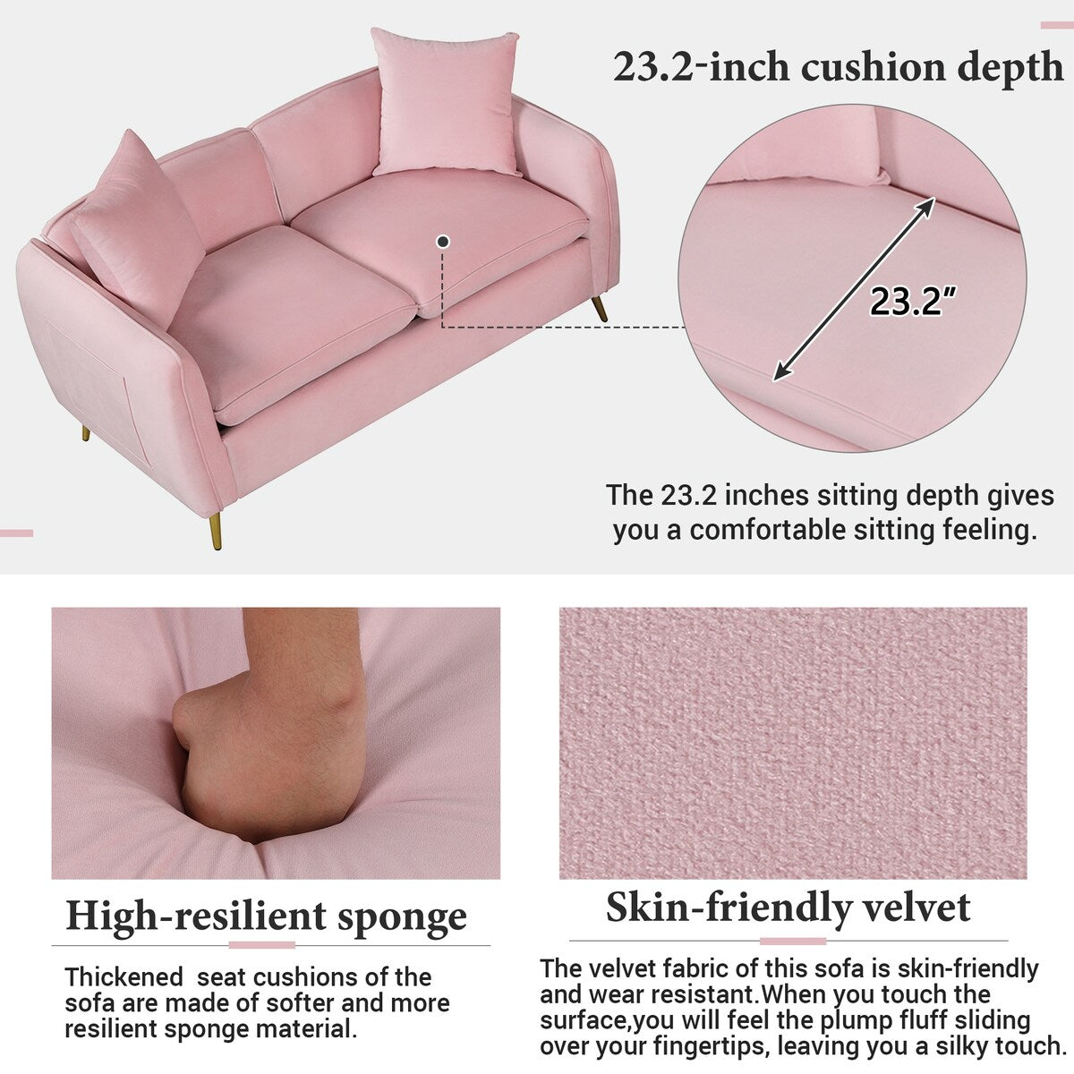 Velvet Upholstered Loveseat Sofa