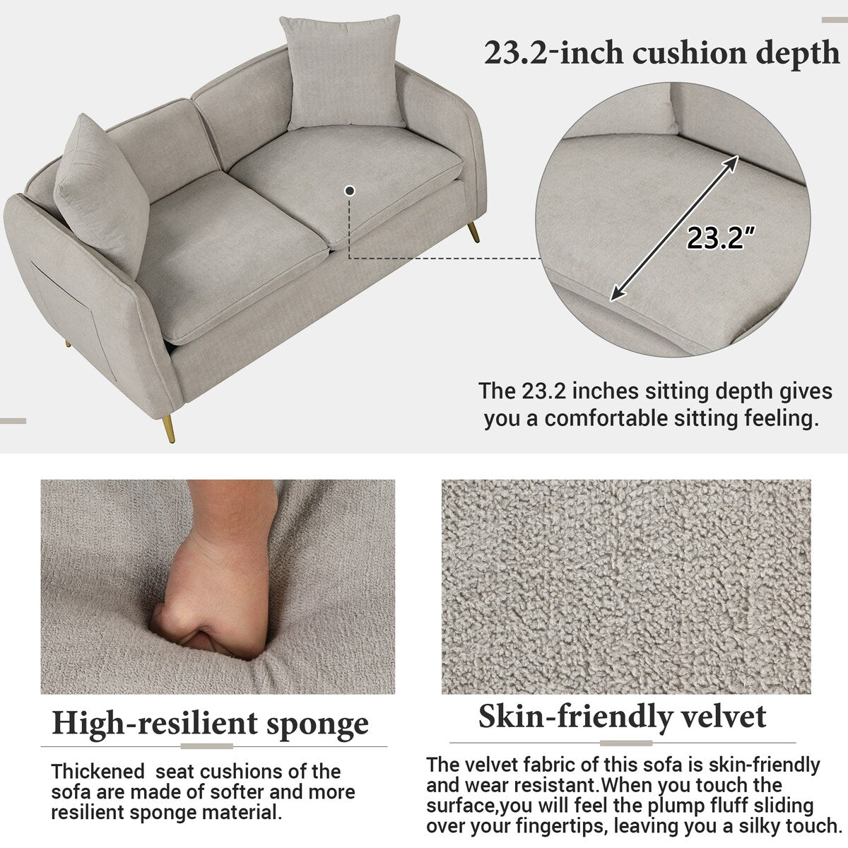 Velvet Upholstered Loveseat Sofa