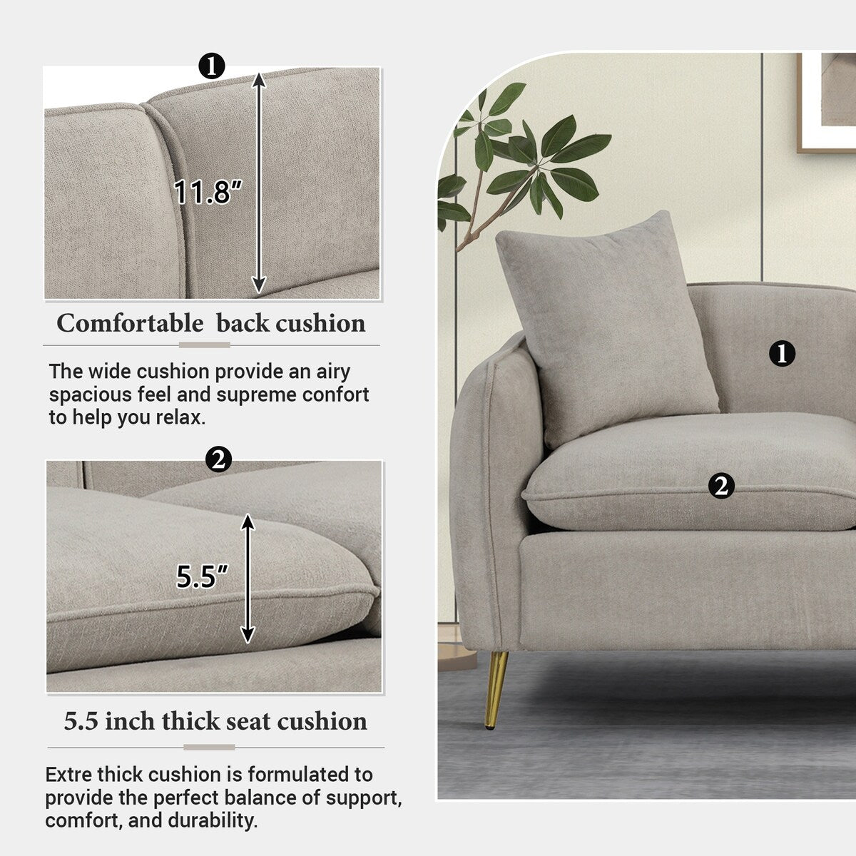 Velvet Upholstered Loveseat Sofa