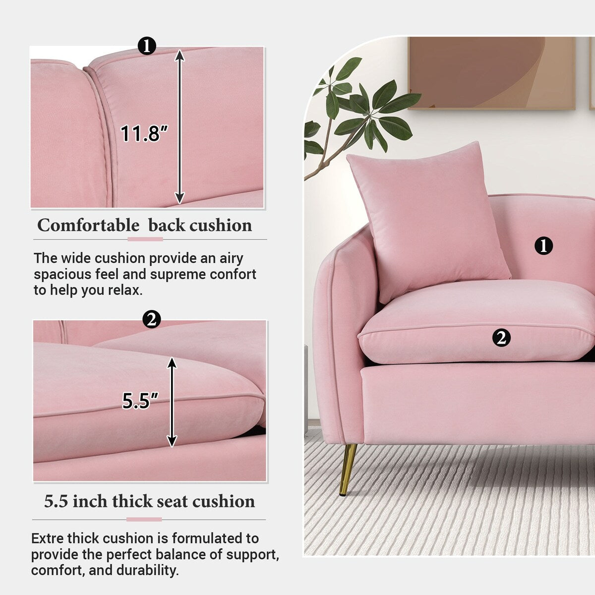 Velvet Upholstered Loveseat Sofa