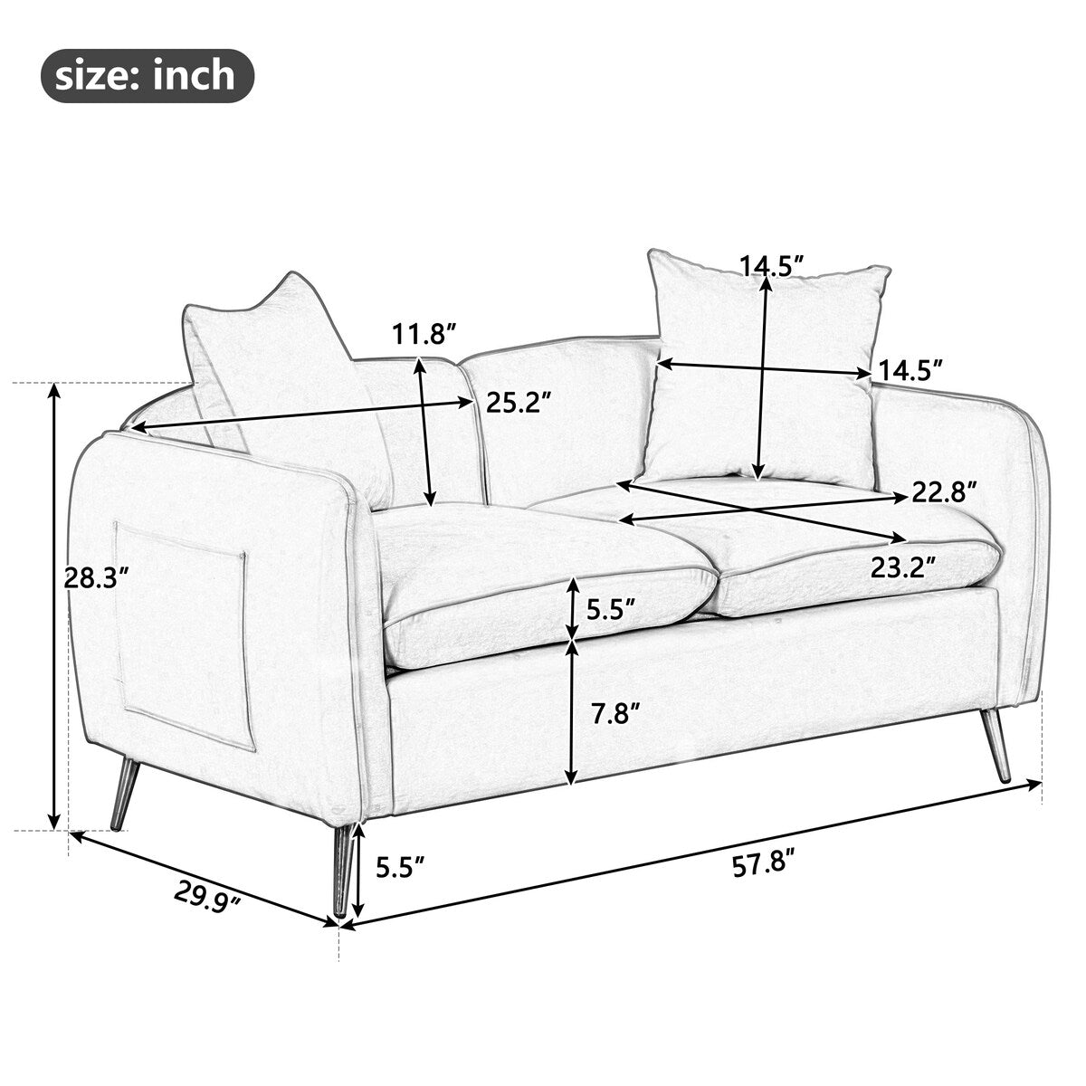 Velvet Upholstered Loveseat Sofa