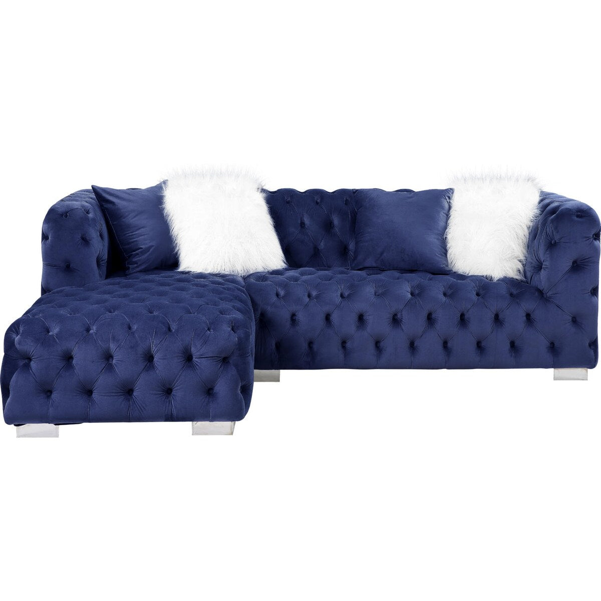 Velvet Upholstered Sectional Sofa with 4 Pillows