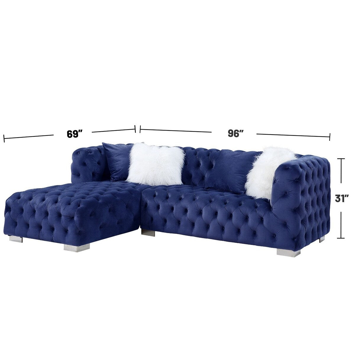 Velvet Upholstered Sectional Sofa with 4 Pillows