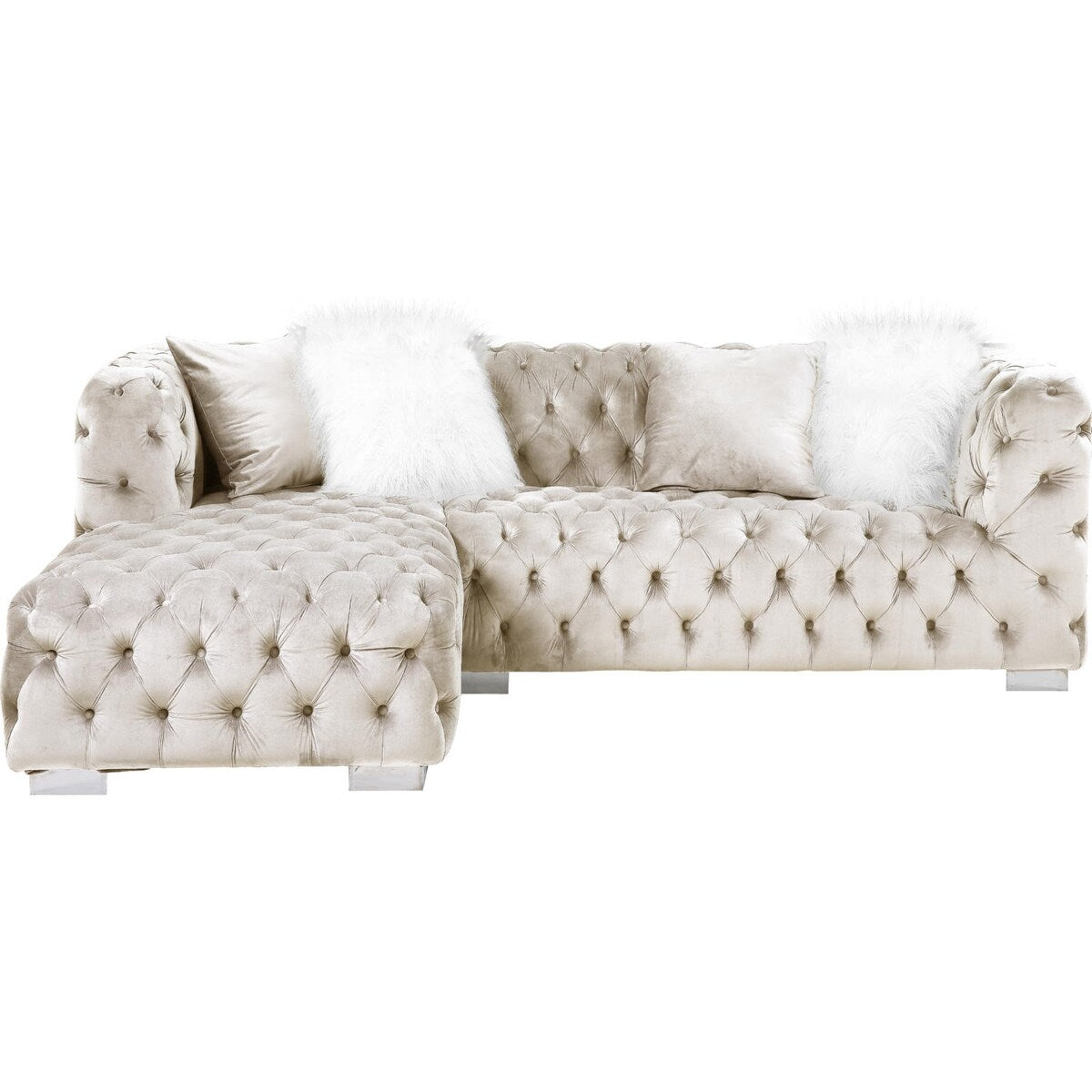 Velvet Upholstered Sectional Sofa with 4 Pillows