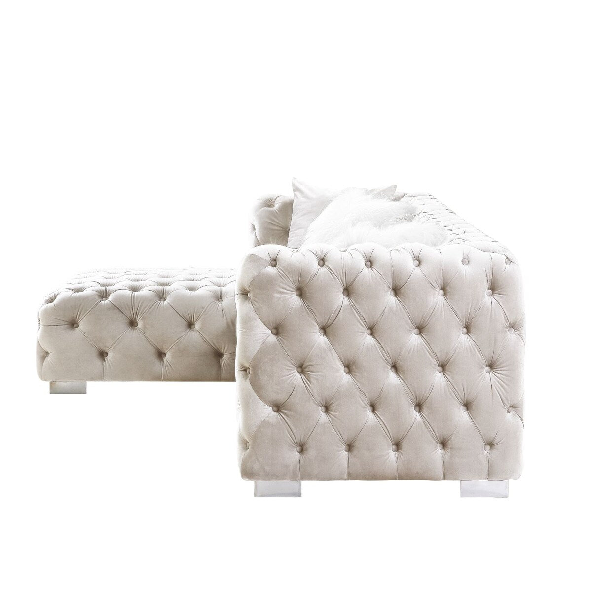 Velvet Upholstered Sectional Sofa with 4 Pillows