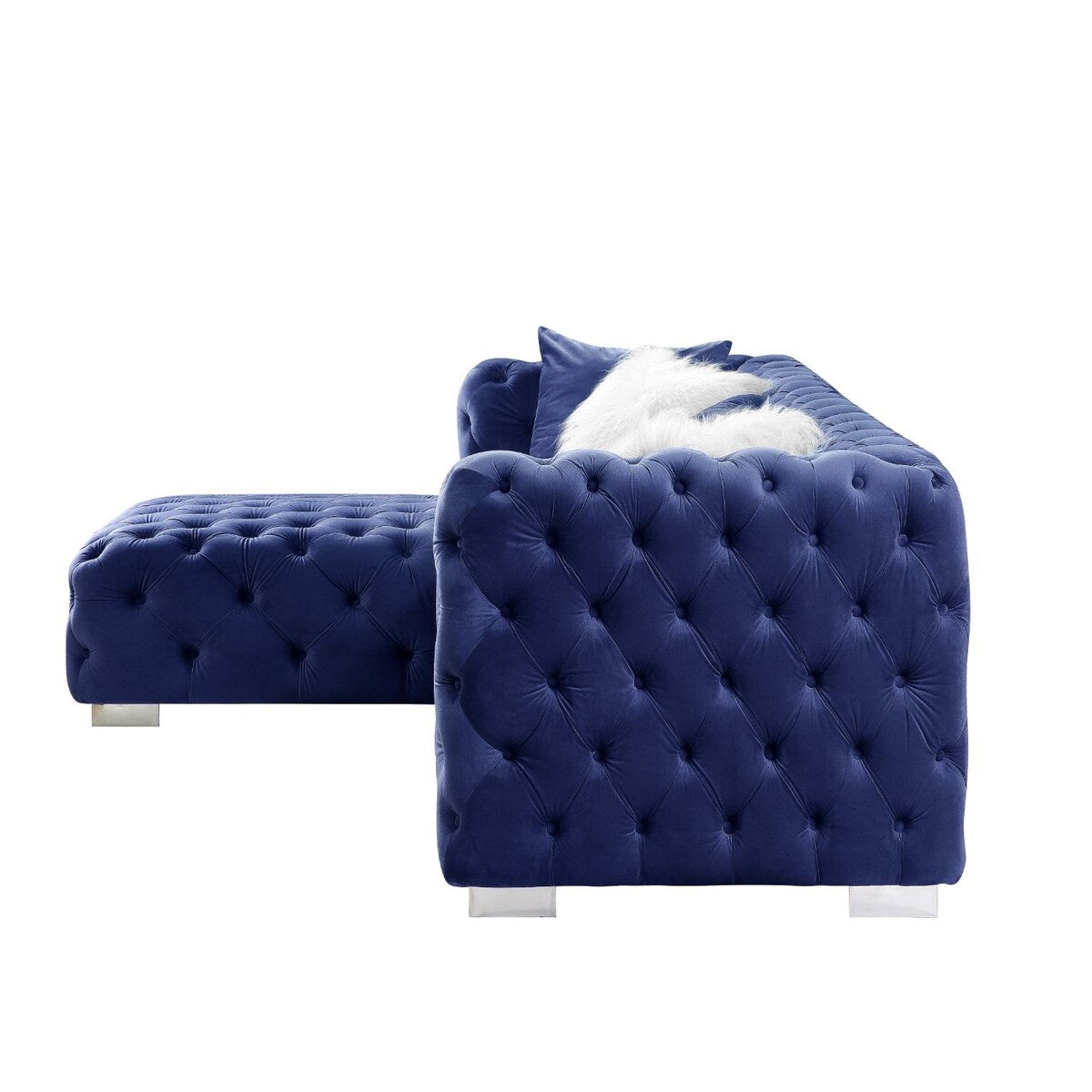Velvet Upholstered Sectional Sofa with 4 Pillows
