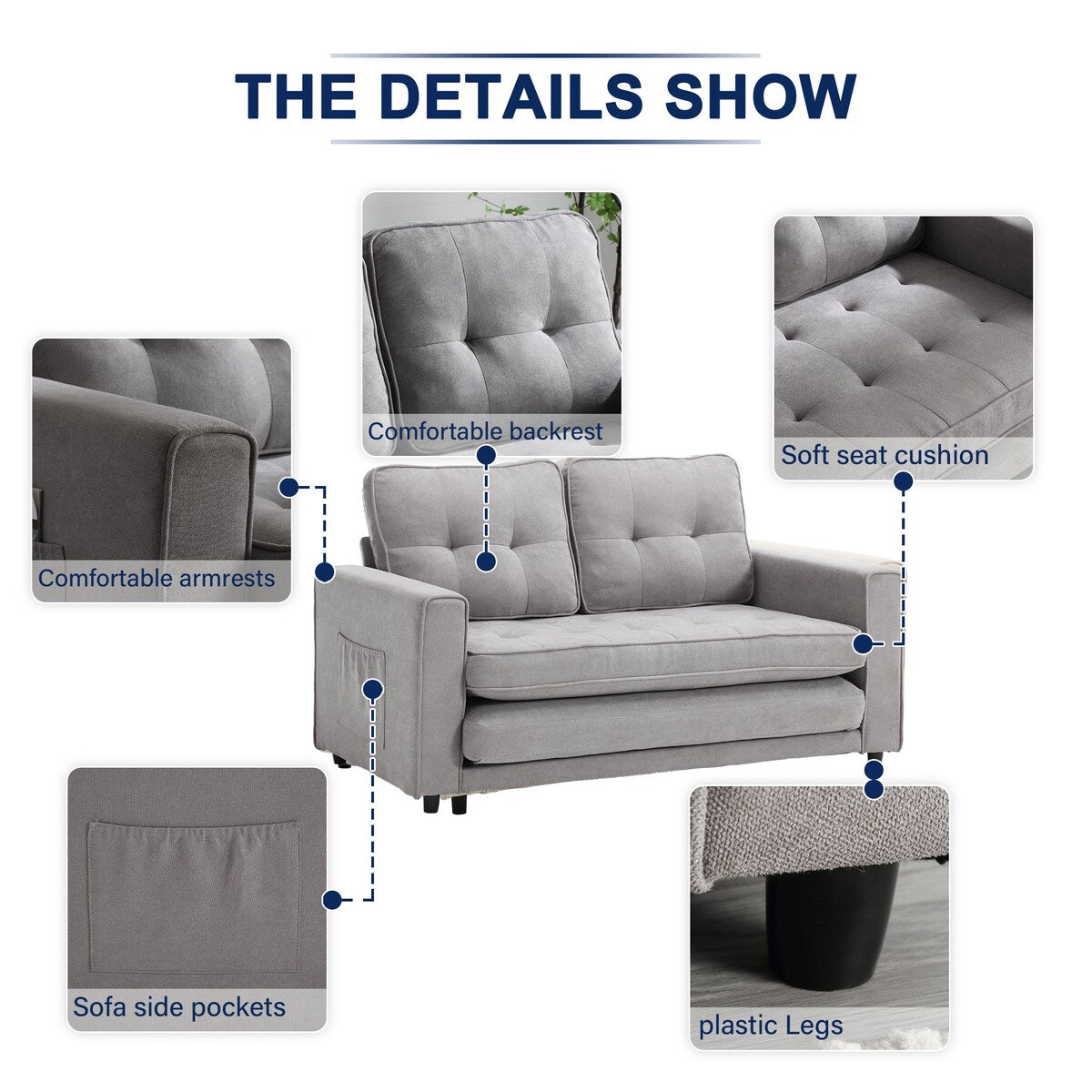 Velvet Upholstered Tufted Space saving Fold Sleeper Sofabed