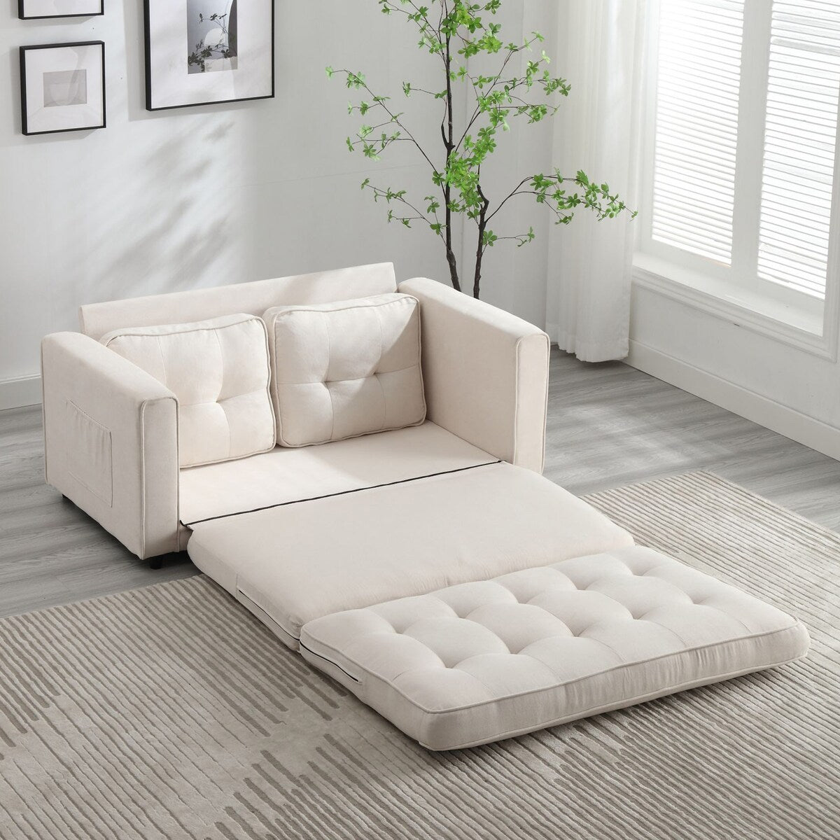 Velvet Upholstered Tufted Space saving Fold Sleeper Sofabed