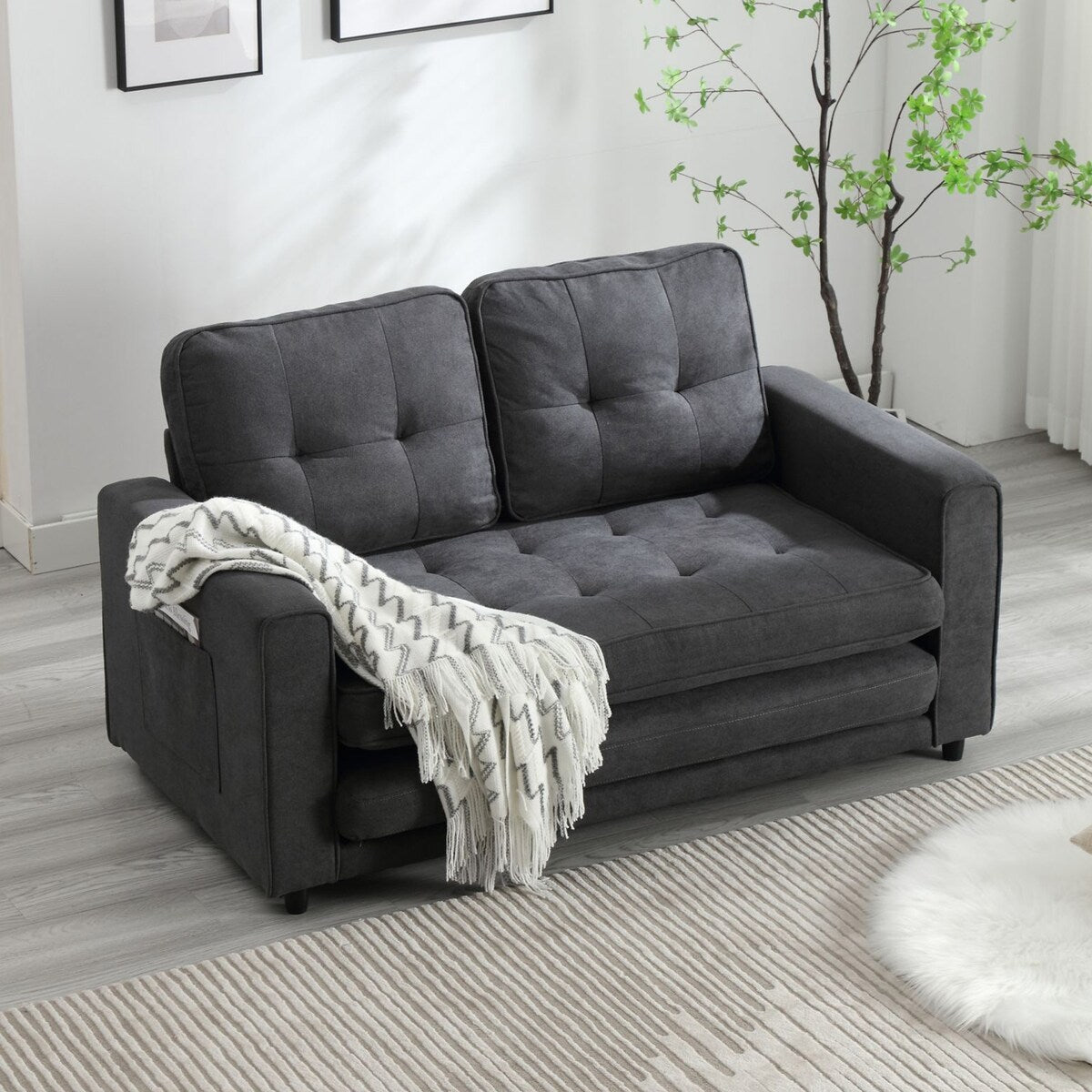 Velvet Upholstered Tufted Space saving Fold Sleeper Sofabed