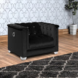 Velvet Upholstered Wooden Chair with Crystal Tufted Back, Black