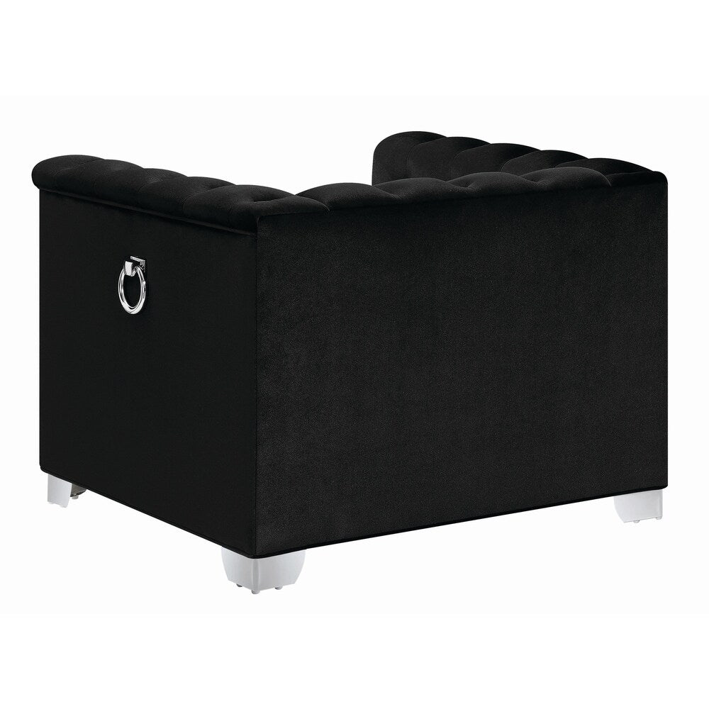 Velvet Upholstered Wooden Chair with Crystal Tufted Back, Black