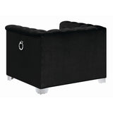 Velvet Upholstered Wooden Chair with Crystal Tufted Back, Black