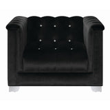 Velvet Upholstered Wooden Chair with Crystal Tufted Back, Black