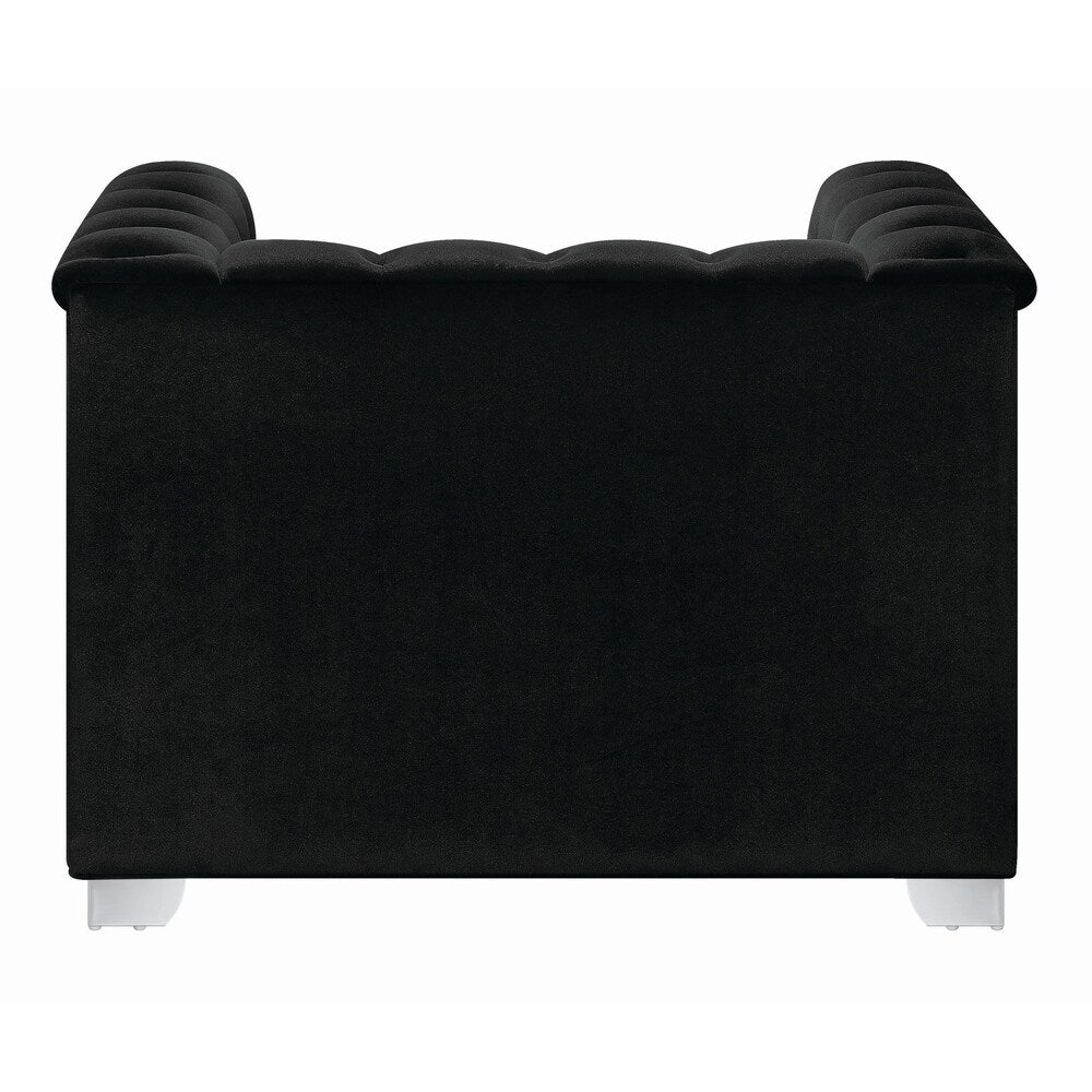 Velvet Upholstered Wooden Chair with Crystal Tufted Back, Black