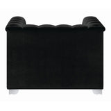 Velvet Upholstered Wooden Chair with Crystal Tufted Back, Black